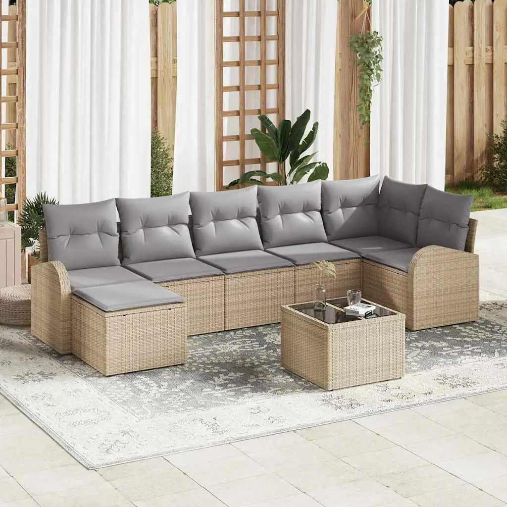 Ensemble de Canapés avec coussin 8 pcs Beige polyrotin vidaXL 3354809