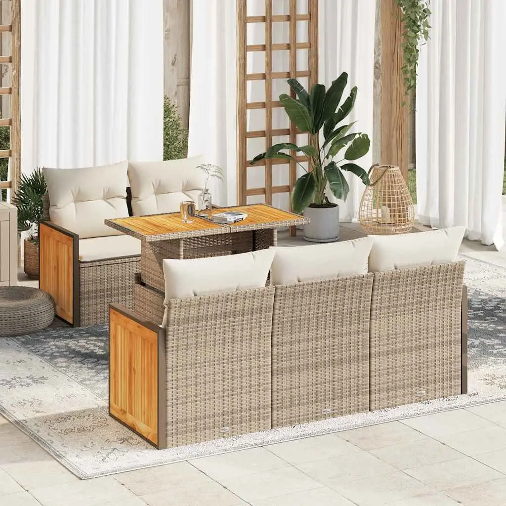 Ensemble de jardin modulable 6 pièces en résine tressée beige avec coffres de rangement intégrés – ComfortXL Outdoor Living