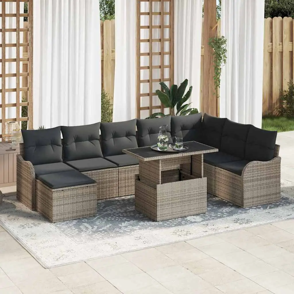 Ensemble de jardin 9 pièces en résine tressée design contemporain modulable pour jardin Gris – ComfortXL Outdoor Living