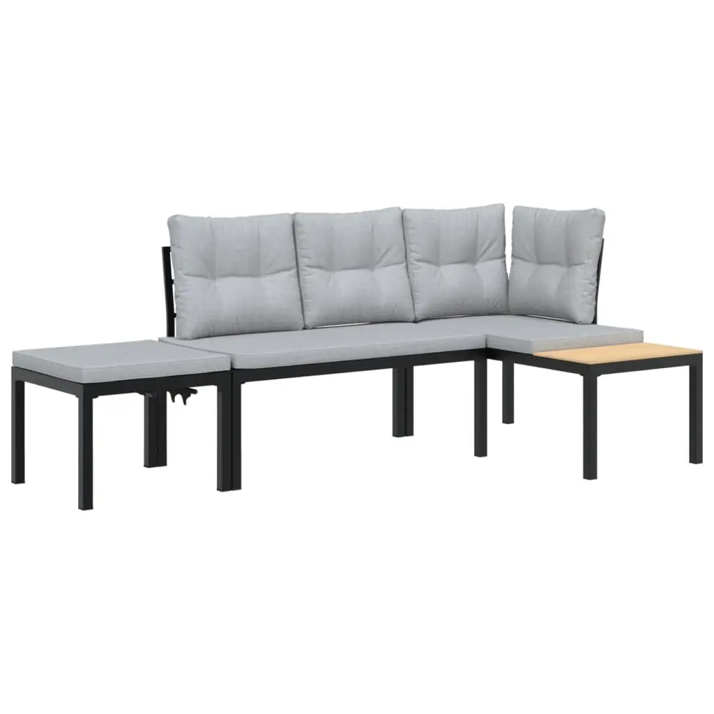 Ensemble de 3 pcs banc de jardin avec coussins – Banc d’extérieur – Banquette noir-JU11333