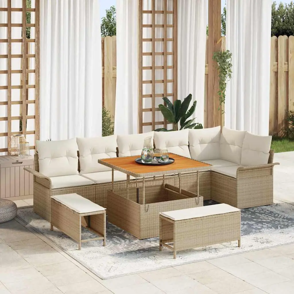 Ensemble Carré 9 Pièces Beige et Crème en Résine Tressée avec Table Spacieuse – ComfortXL Outdoor Living