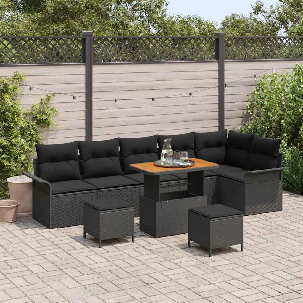 Ensemble de canapé de jardin avec coussin 9 pcs Noir vidaXL 3364104