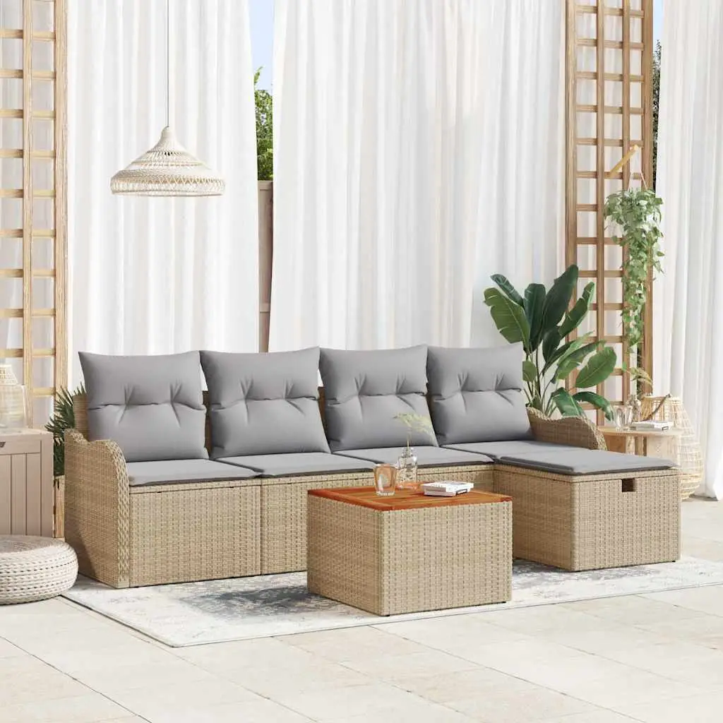 Ensemble de canapés 6 pièces en poly rotin avec rangement intégré Beige – ComfortXL Outdoor Living