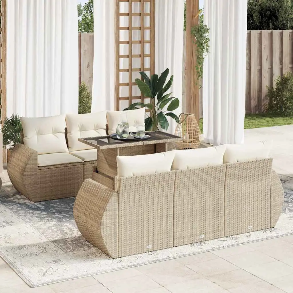 Ensemble de jardin 7 pièces résine tressée avec table ajustable et rangements Beige – ComfortXL Outdoor Living