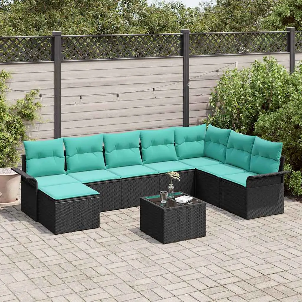 Ensemble de canapé de jardin avec coussin 9 pcs Noir polyrotin vidaXL 3345496