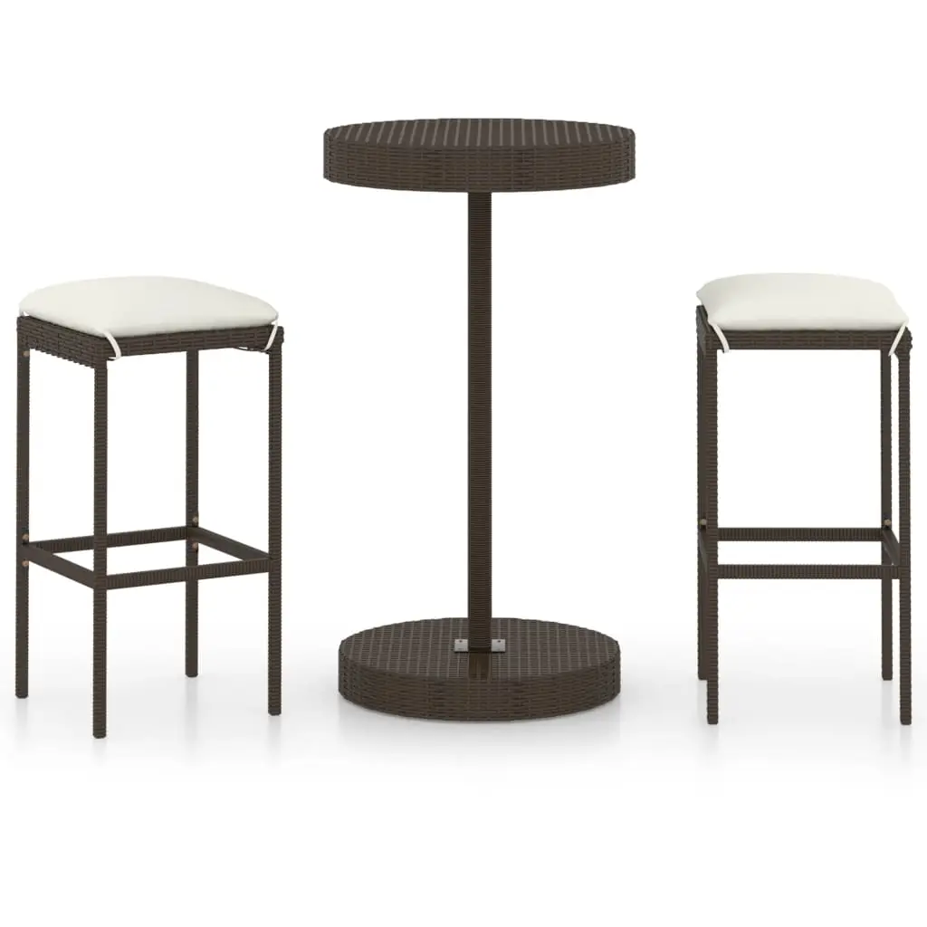Ensemble de 3 pcs bar de jardin – Mobilier d’extérieur – Mobilier de jardin coussins Résine tressée Marron