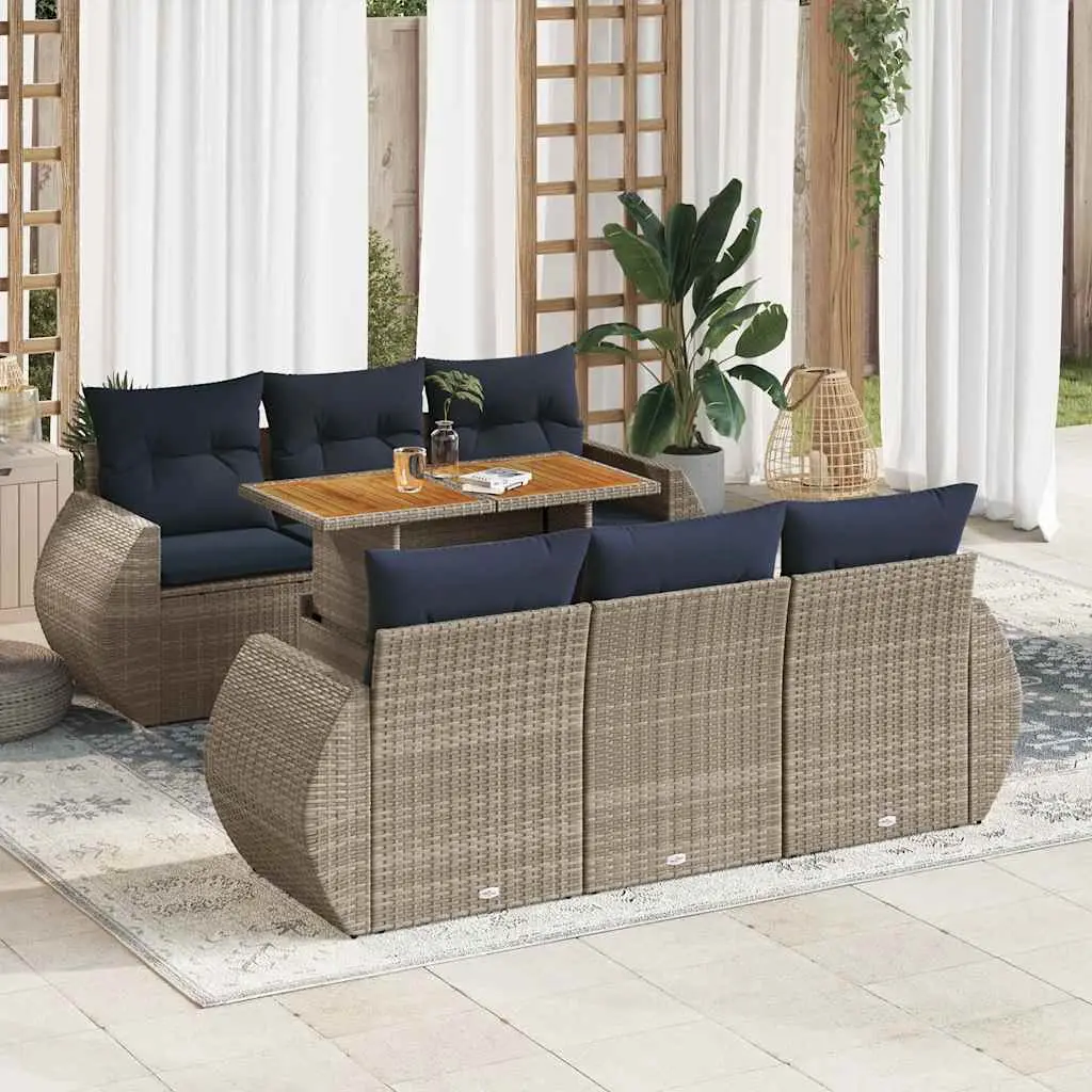 Ensemble de Jardin 6 Places Résine Tressée Gris avec Rangement et Table Réglable en Bois d’Acacia – ComfortXL Outdoor Living