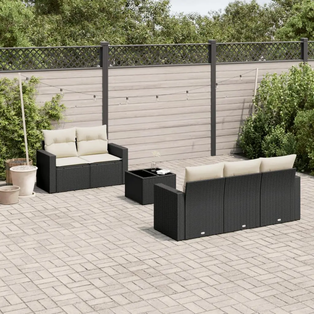Ensemble canapé de jardin en résine tressée 5 places modulable avec coussins crème Noir – ComfortXL Outdoor Living