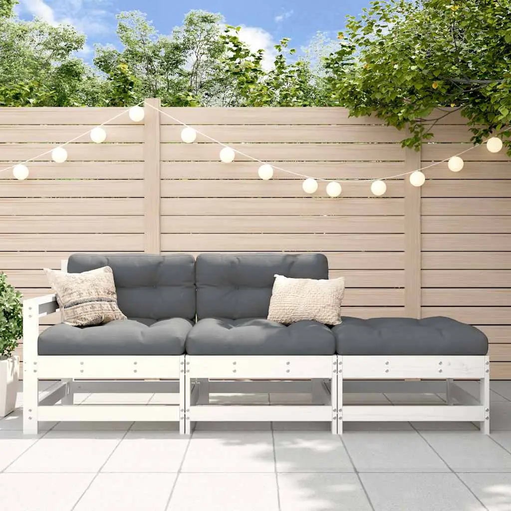Ensemble de Jardin en Bois Massif 3 Éléments avec Coussins Épais pour Terrasse Blanc – ComfortXL Outdoor Living