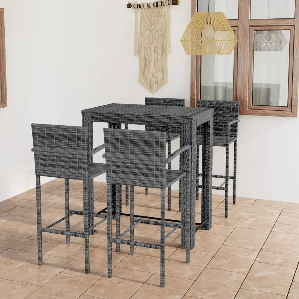 Ensemble de bar d’extérieur 5 pcs accoudoir Résine tressée Gris vidaXL 3064812