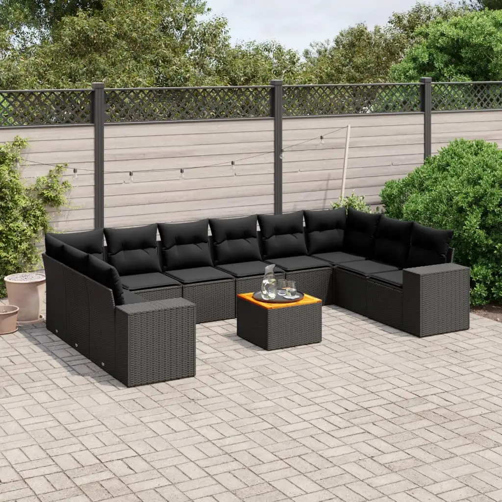 Ensemble de jardin modulable 10 places résine tressée et table basse bois d’acacia Noir – ComfortXL Outdoor Living
