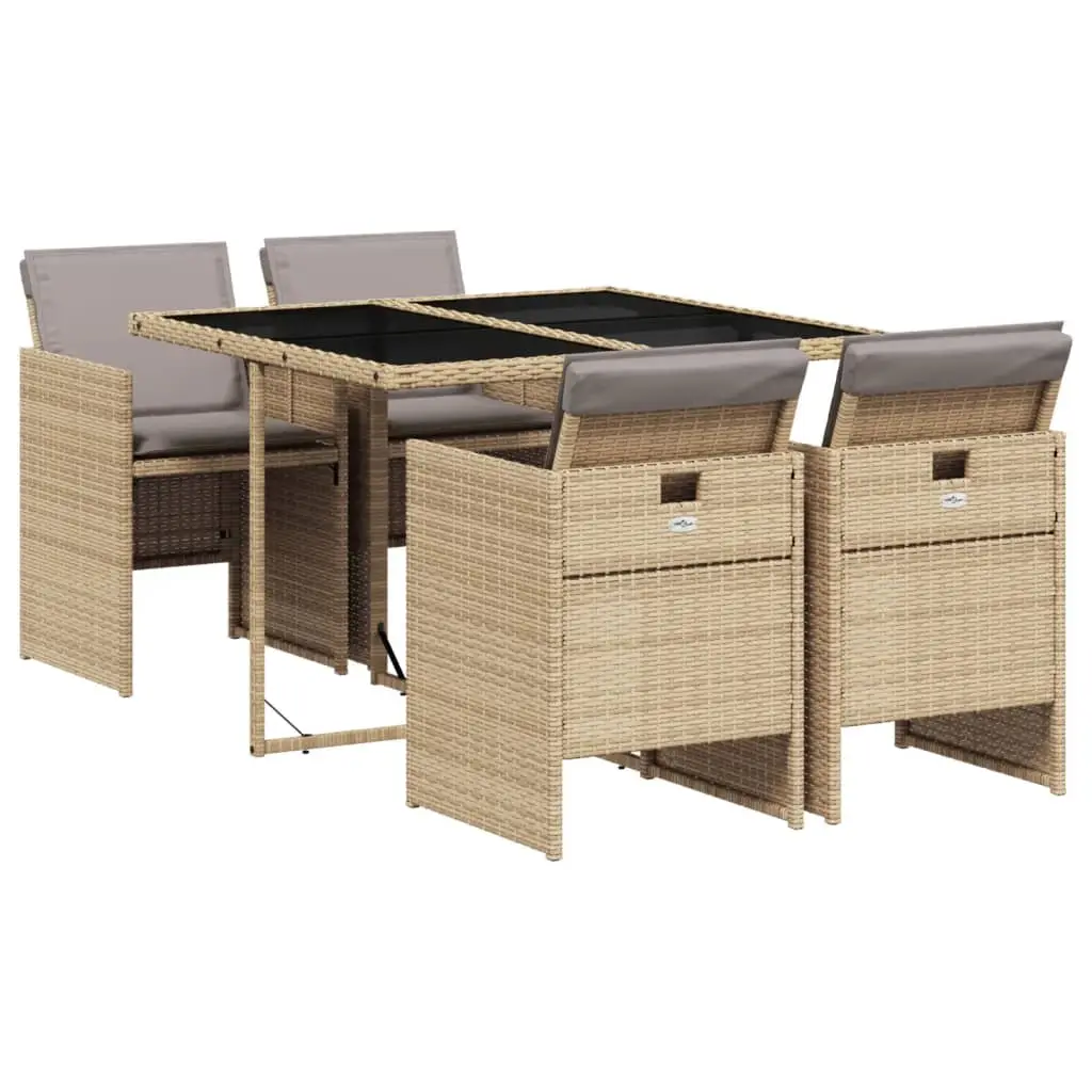 Ensemble de 5 pcs table de jardin et chaises avec coussins – mobilier de jardin mélange beige rotin-JU2670