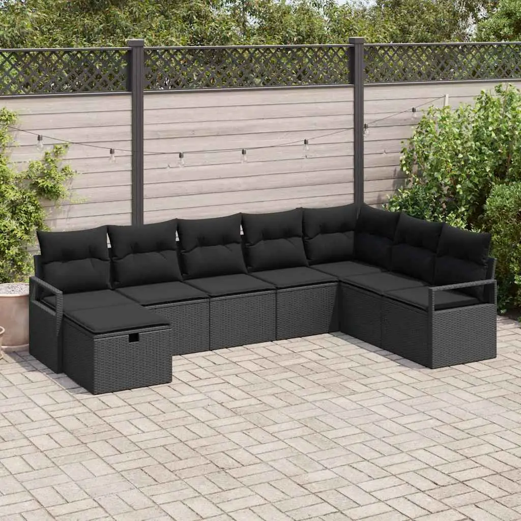 Ensemble de Canapés avec coussin 8 pcs Noir polyrotin vidaXL 3359232