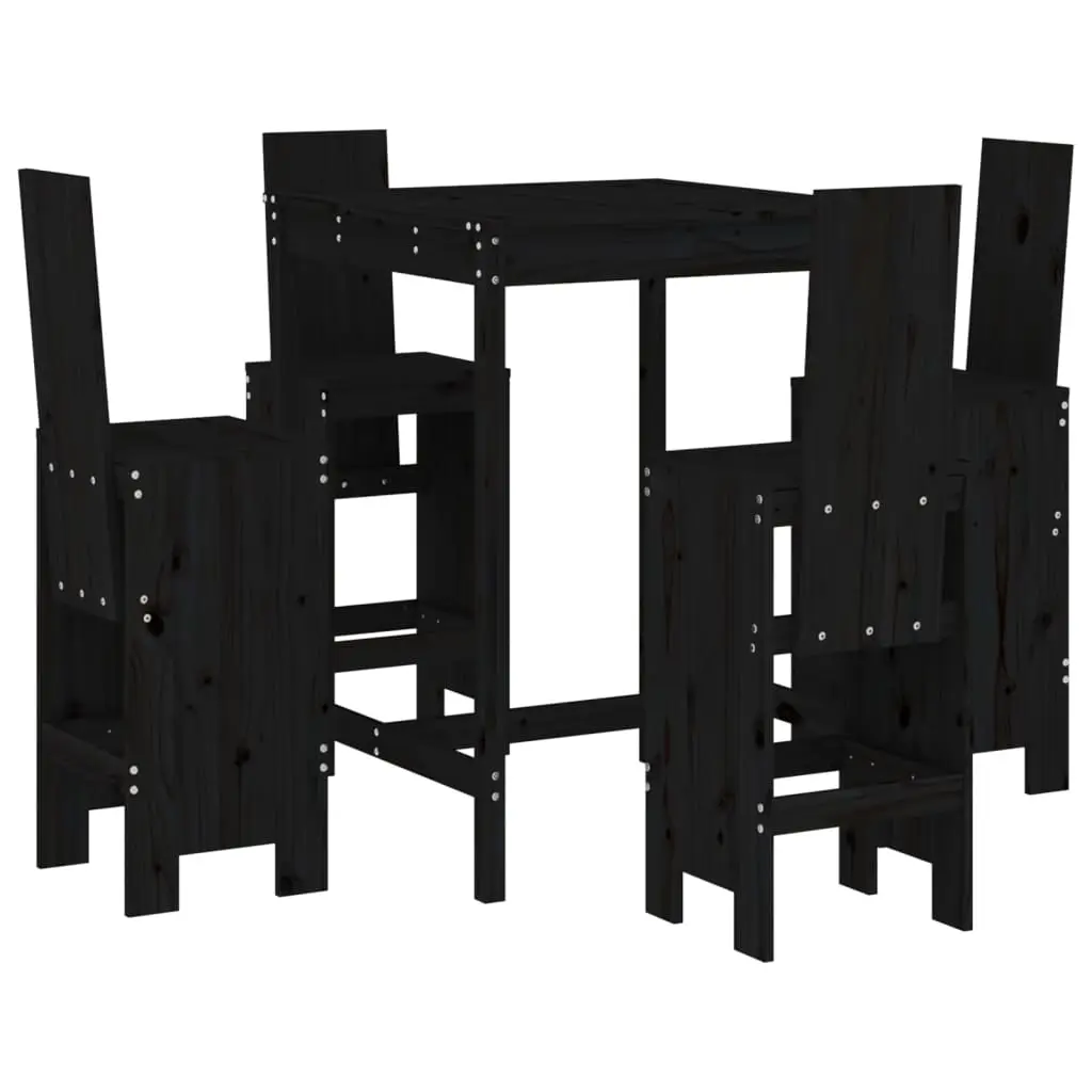 Ensemble de 5 pcs bar de jardin – Mobilier d’extérieur – Mobilier de jardin noir bois de pin massif-JU2193
