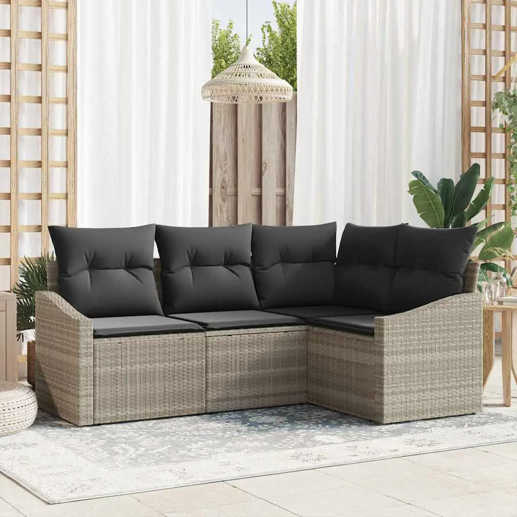 Ensemble de Canapés avec coussin 4 pcs Gris clair polyrotin vidaXL 3346702