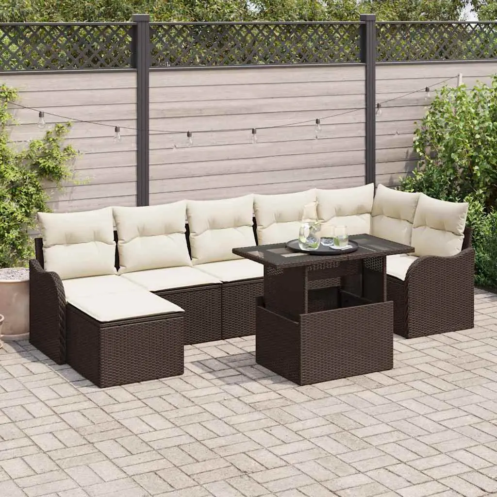 Ensemble de jardin 8 pcs en résine tressée avec repose-pieds Marron – ComfortXL Outdoor Living