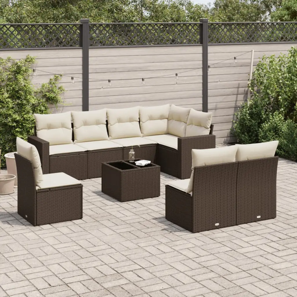 Ensemble de jardin 9 pièces en Résine Tressée Marron avec Table et Rangement Intégré – ComfortXL Outdoor Living
