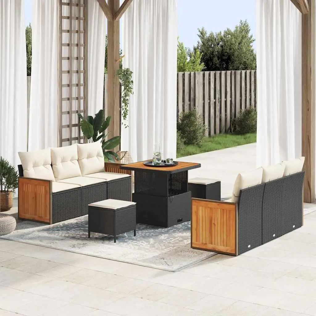 Ensemble Canapé Extérieur 9 Pièces Noir et Crème Compact et Durable – ComfortXL Outdoor Living