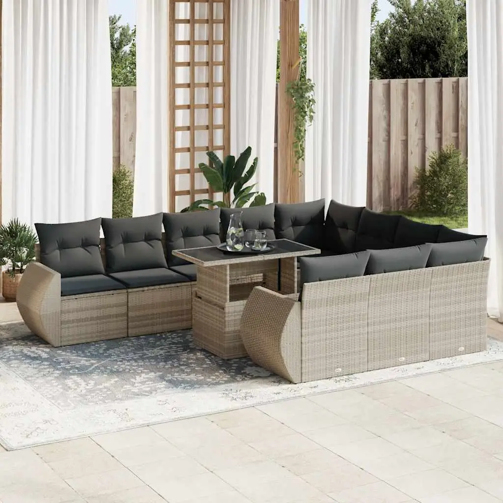 Ensemble canapés de jardin 11 pcs résine tressée modulable avec rangement pour terrasse gris clair – ComfortXL Outdoor Living