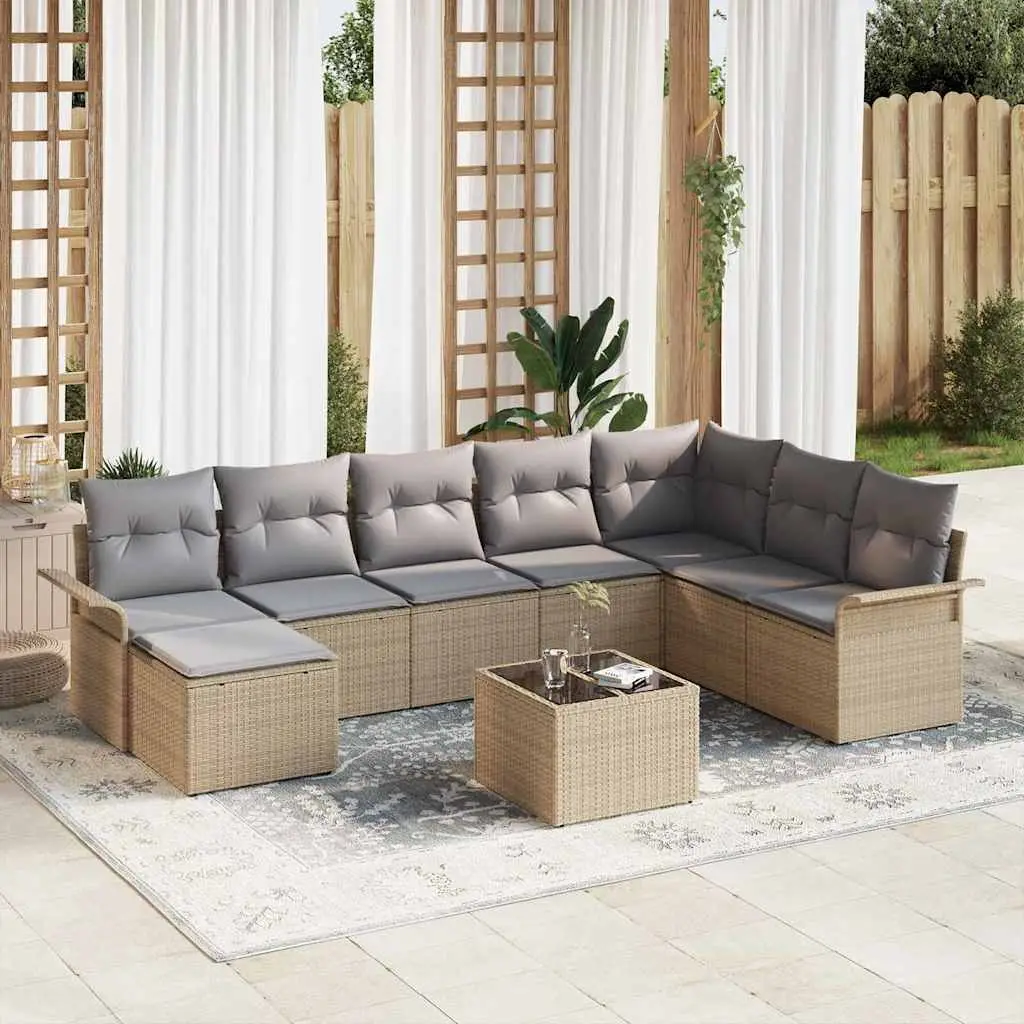 Ensemble de canapé de jardin avec coussin 9 pcs Noir Poly rotin vidaXL 3354159