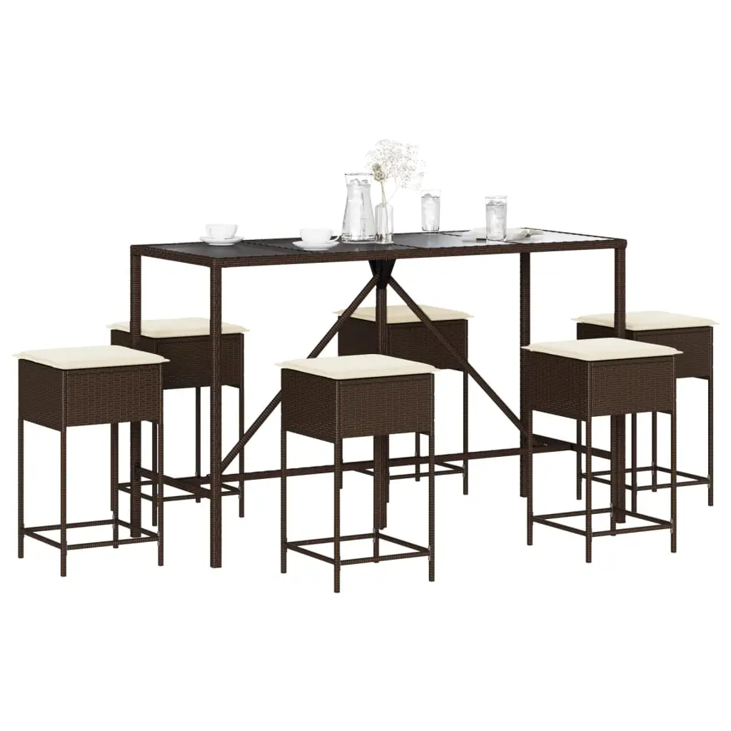 Ensemble de bar de jardin avec coussins 7 pcs marron poly rotin vidaXL 3261470