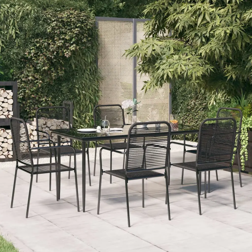 Ensemble de Repas 7pcs Corde Coton et Acier Empilable Noir – ComfortXL Outdoor Living