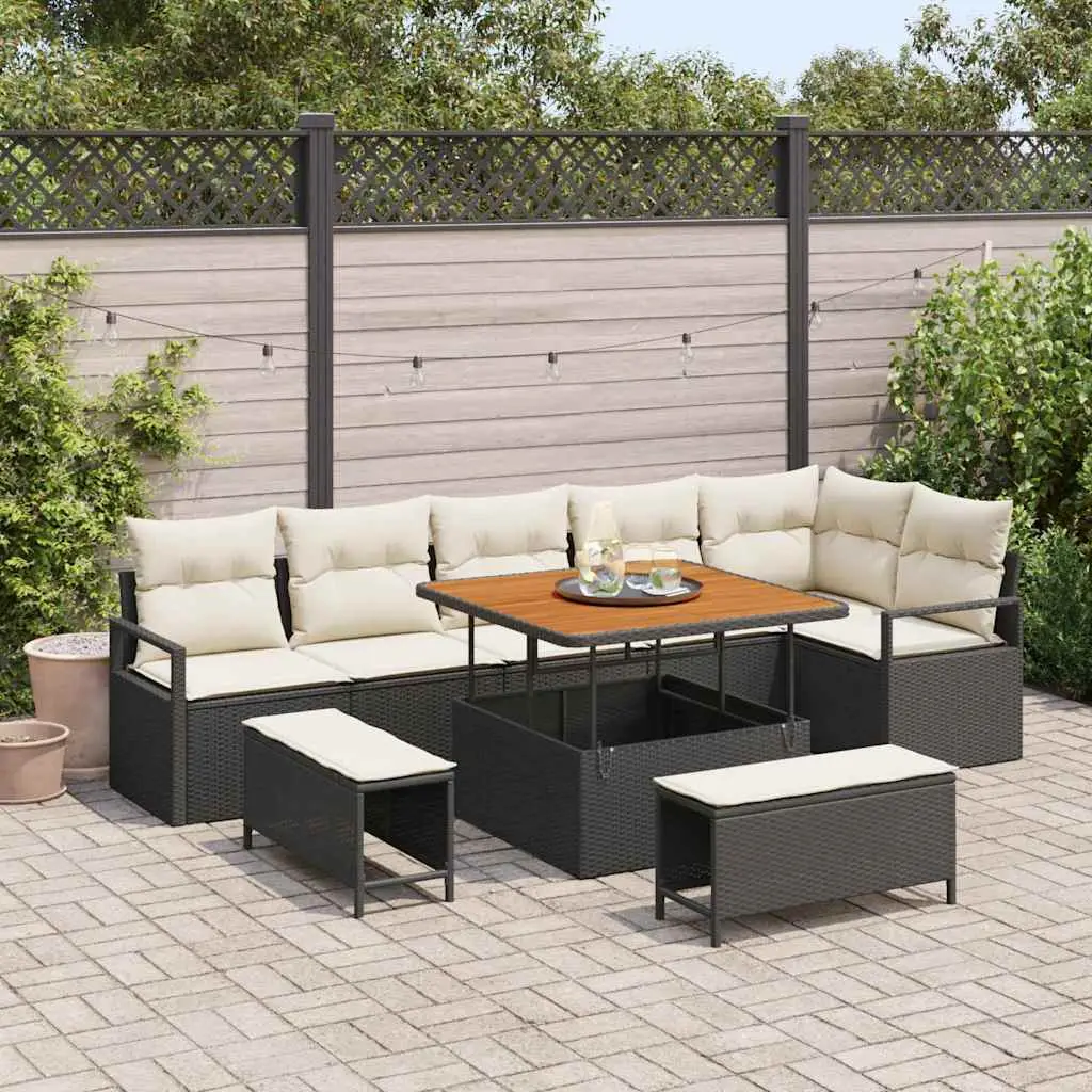 Ensemble de canapé de jardin avec coussin 9 pcs Noir Poly rotin vidaXL 3362535
