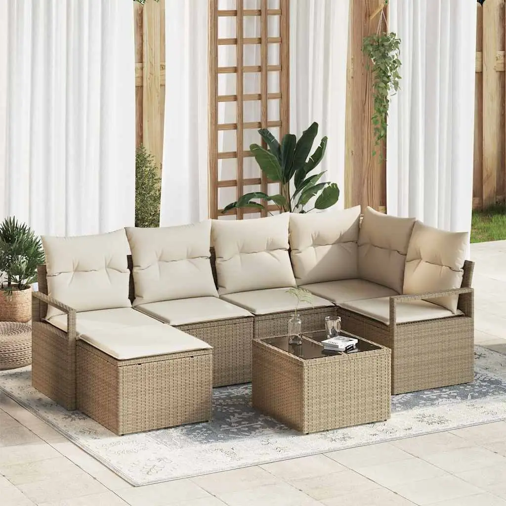 Ensemble de Canapés avec coussin 7 pcs Beige et crème polyrotin vidaXL 3355130