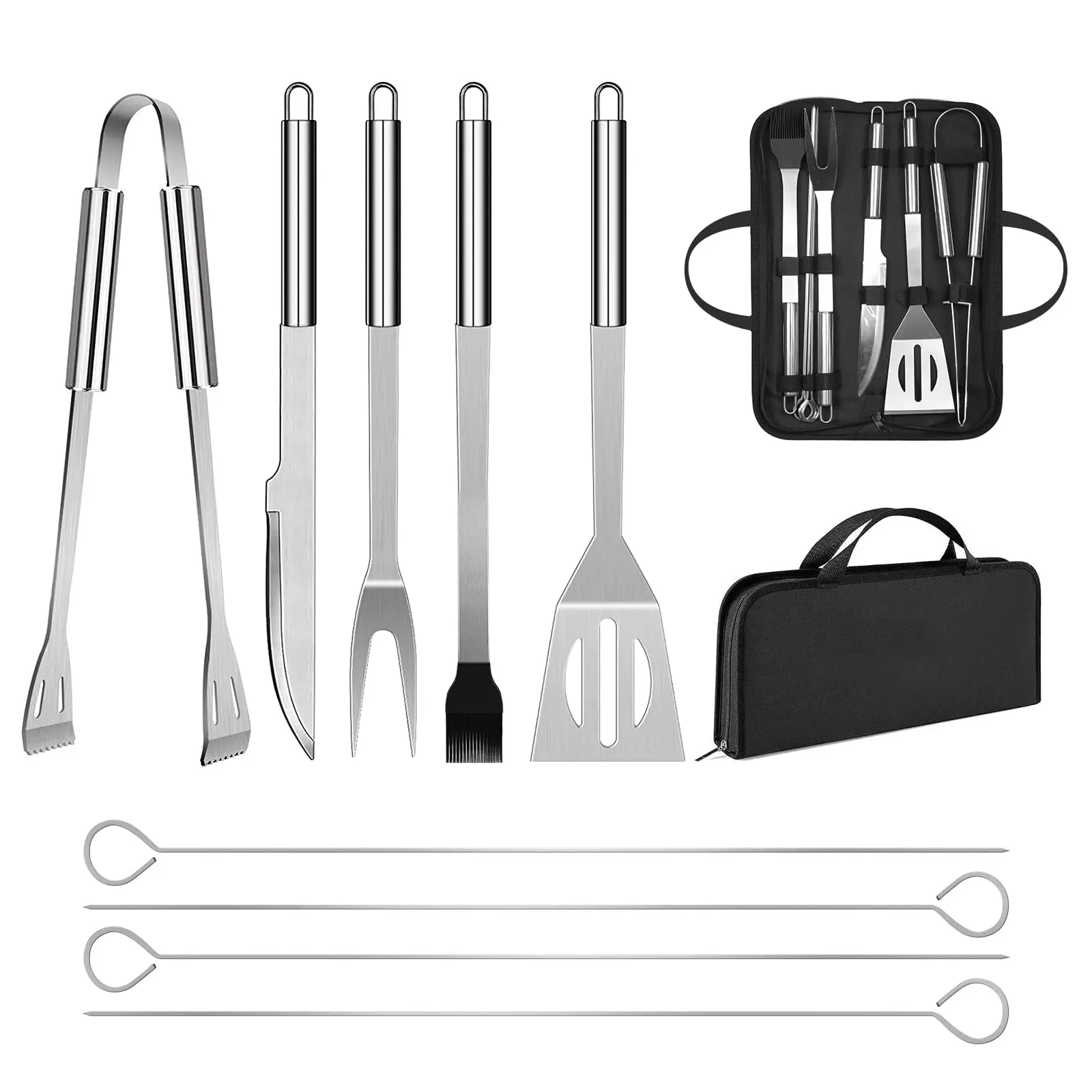 Ensemble d’ustensiles de barbecue professionnels en acier inoxydable pour l’extérieur avec sac de transport pratique (Ensemble de 9)-Lytech