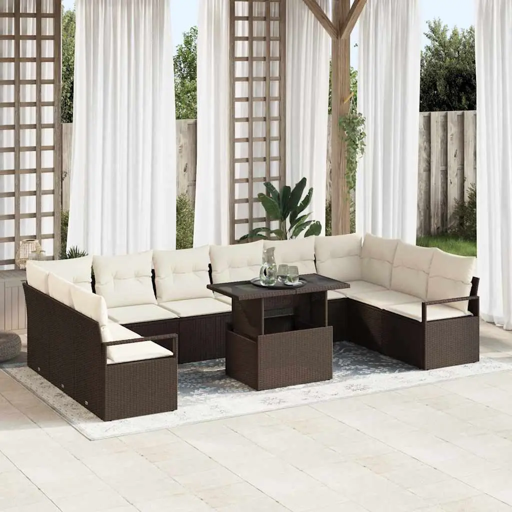 Ensemble canapé de jardin Polyrotin Tissé Main 11 pièces Marron – ComfortXL Outdoor Living