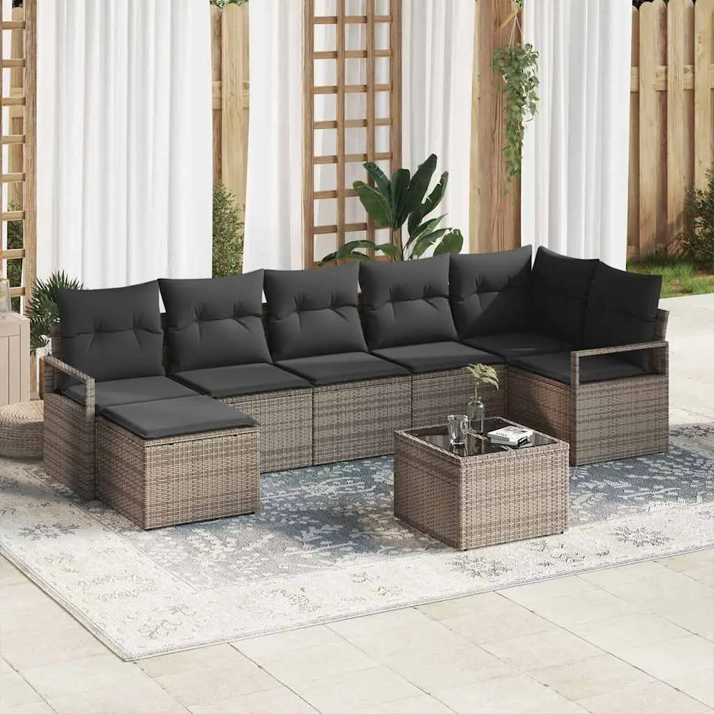 Ensemble de Canapés avec coussin 8 pcs Gris clair polyrotin vidaXL 3355148