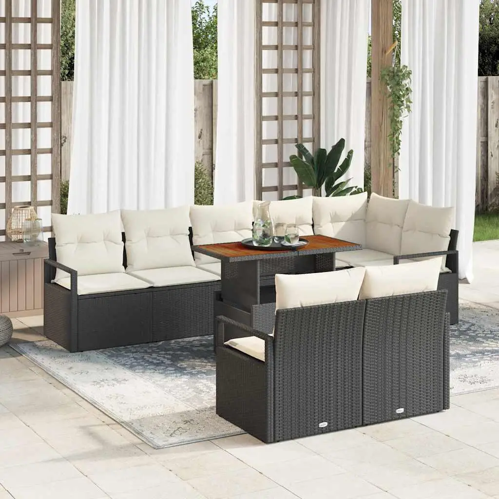 Ensemble de canapé de jardin avec coussin 9 pcs Noir et Crème vidaXL 3349725
