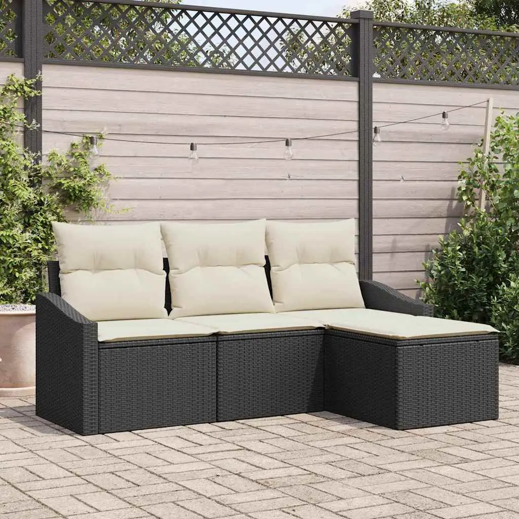 Ensemble de Canapés avec coussin 4 pcs Noir et Crème polyrotin vidaXL 3355336