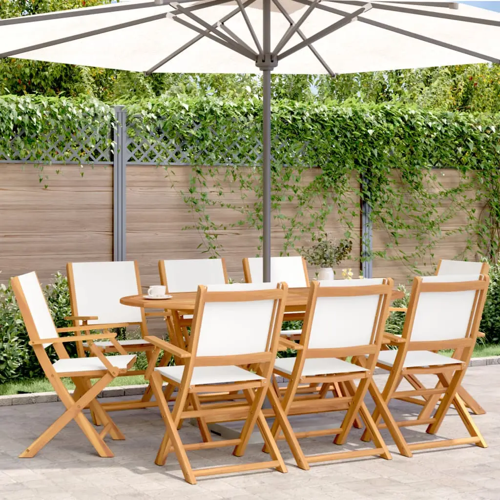 Ensemble de 8 Sièges de Jardin Pliants Structure Bois d’Acacia et Assise Tissu Blanc Crème – ComfortXL Outdoor Living