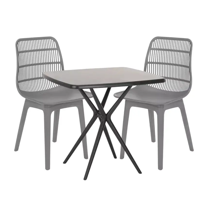Ensemble de 2 chaises en polypropylène et 1 table 70×70 cm Atlantide+|Gris