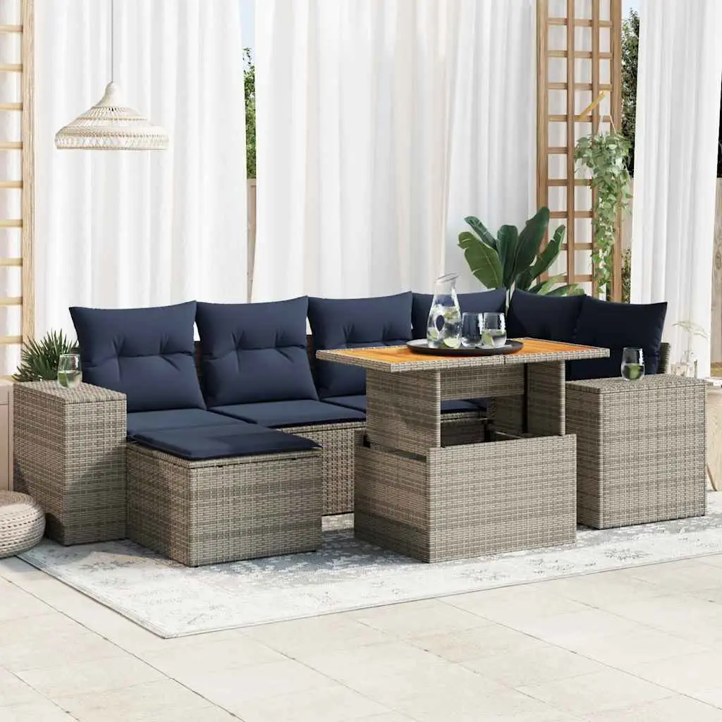 Ensemble de jardin 7 pièces résine tressée avec table relevable pour balcon Gris – ComfortXL Outdoor Living