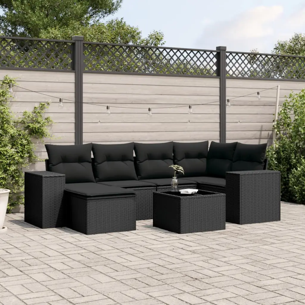 Ensemble canapé de jardin avec coffre de rangement 6 places résine tressée pour balcon Noir coussins noirs – ComfortXL Outdoor Living