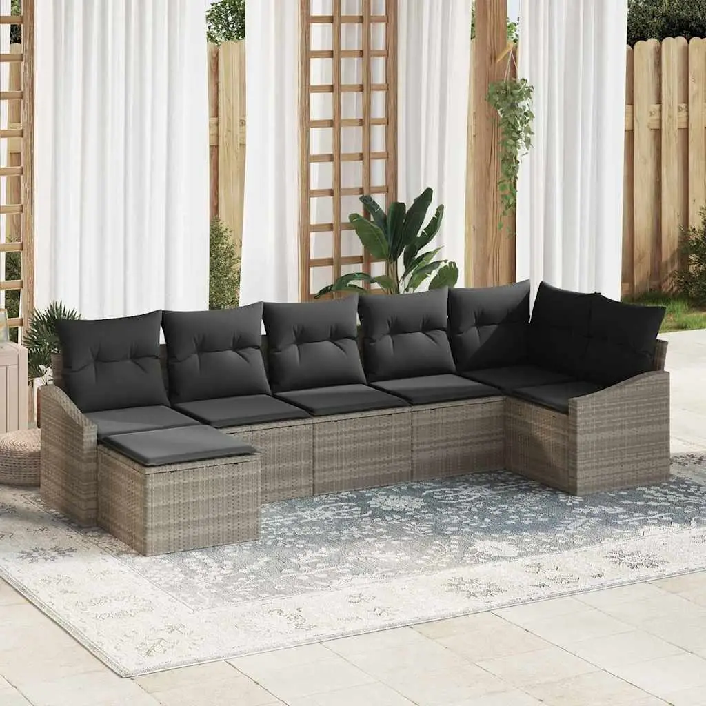 Ensemble de Canapés avec coussin 7 pcs Gris clair polyrotin vidaXL 3346812