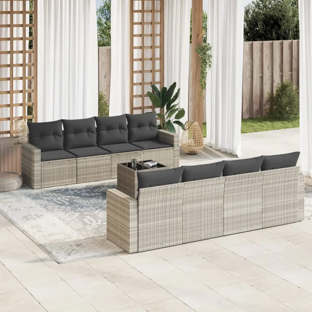 Ensemble canapés de jardin 9 places modulable résine tressée avec table pour terrasse Gris Clair – ComfortXL Outdoor Living