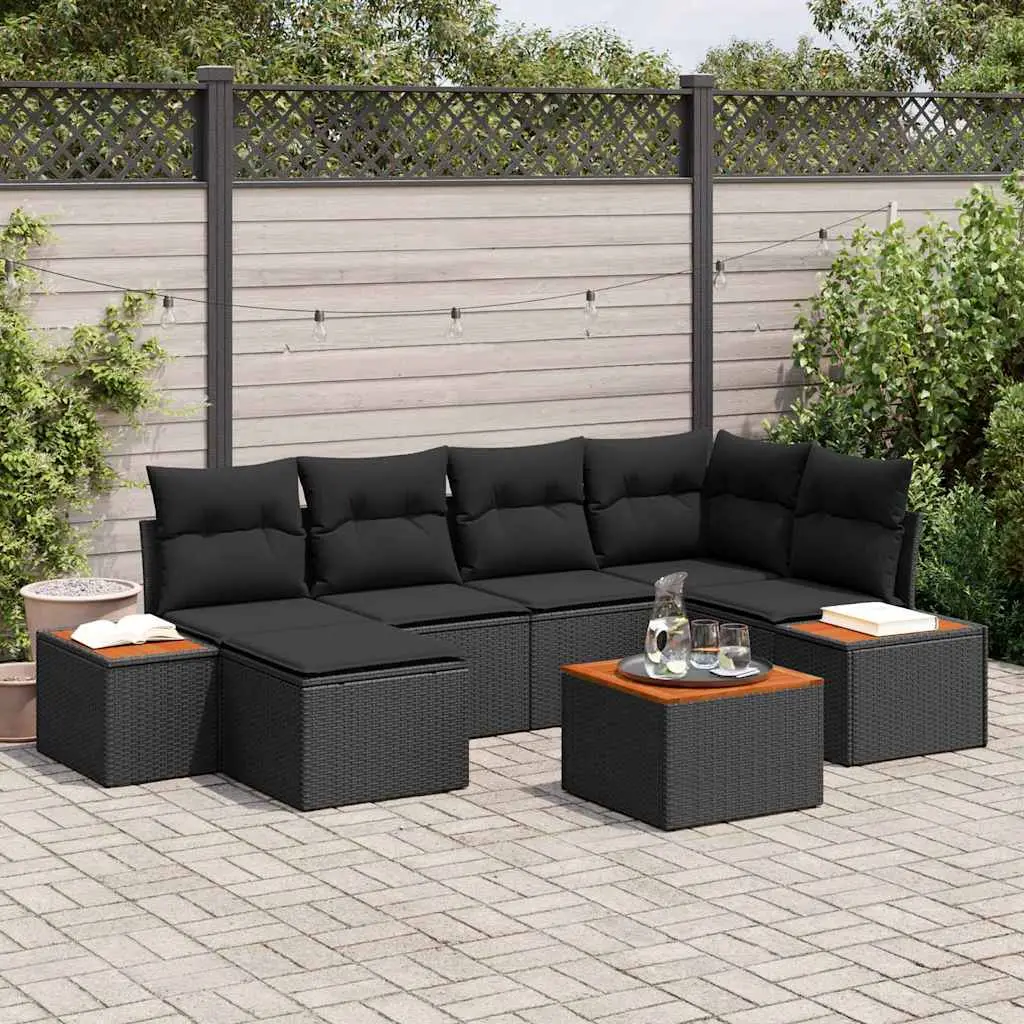 Ensemble de jardin 7 pcs 6 places en résine tressée avec table et pouf Noir – ComfortXL Outdoor Living