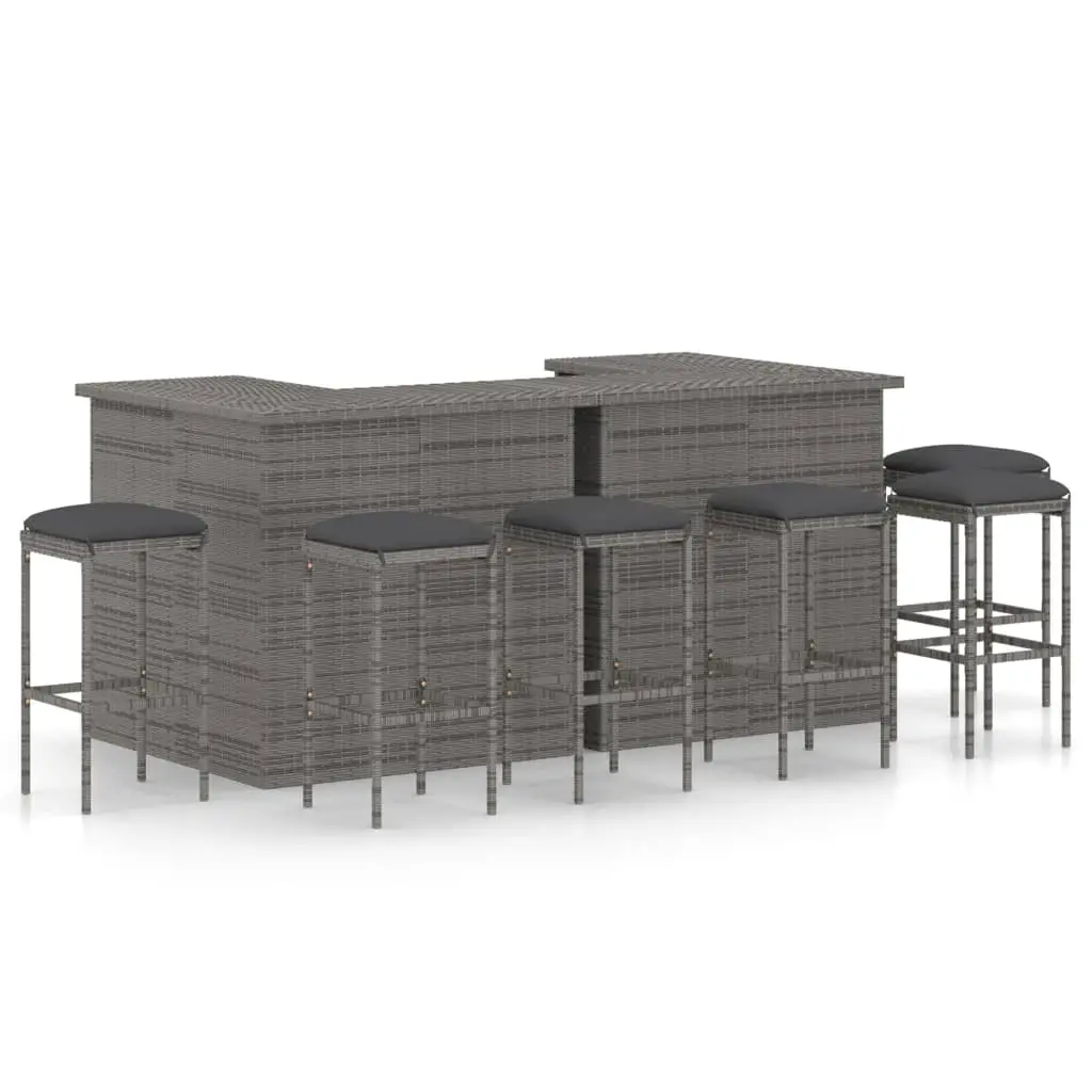 Ensemble de bar de jardin 8 pcs et coussins Résine tressée Gris vidaXL 3064927
