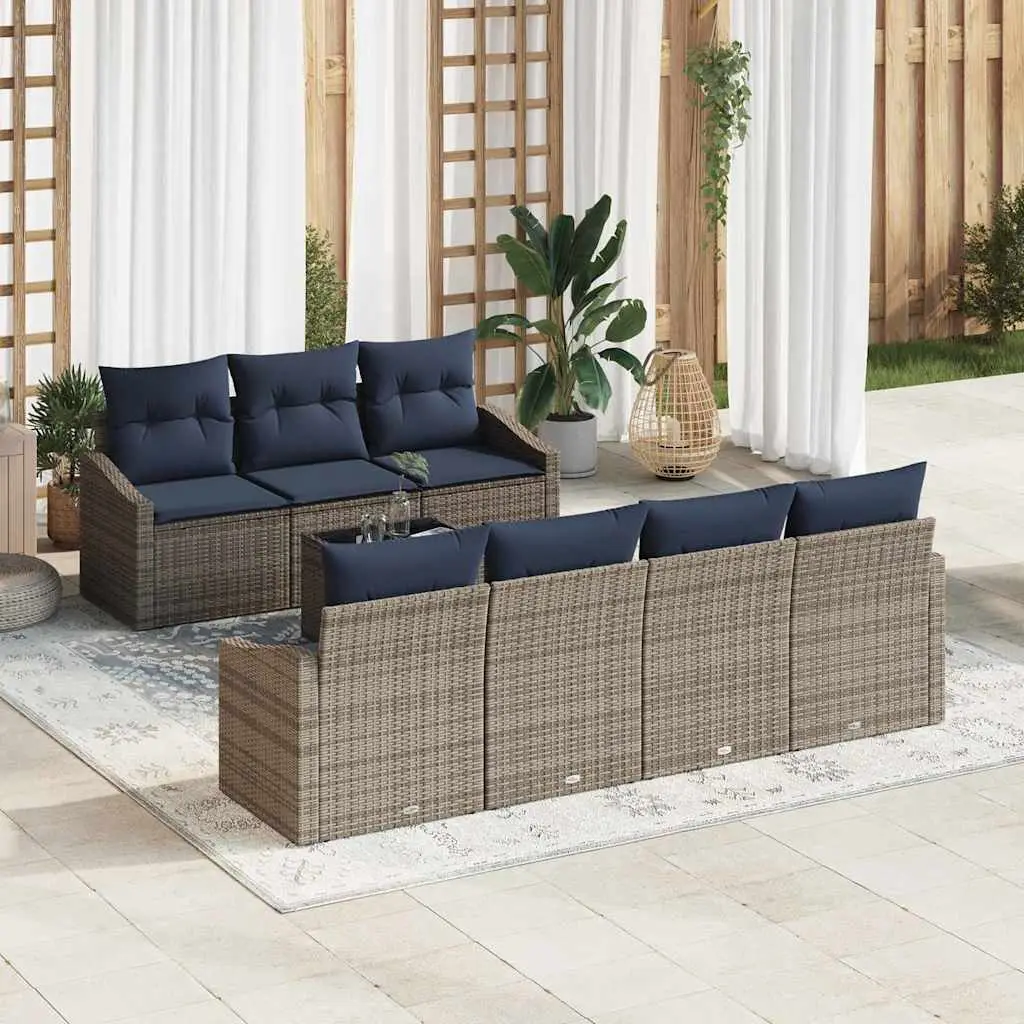 Ensemble de Canapés avec coussin 8 pcs Gris et marine polyrotin vidaXL 3355304