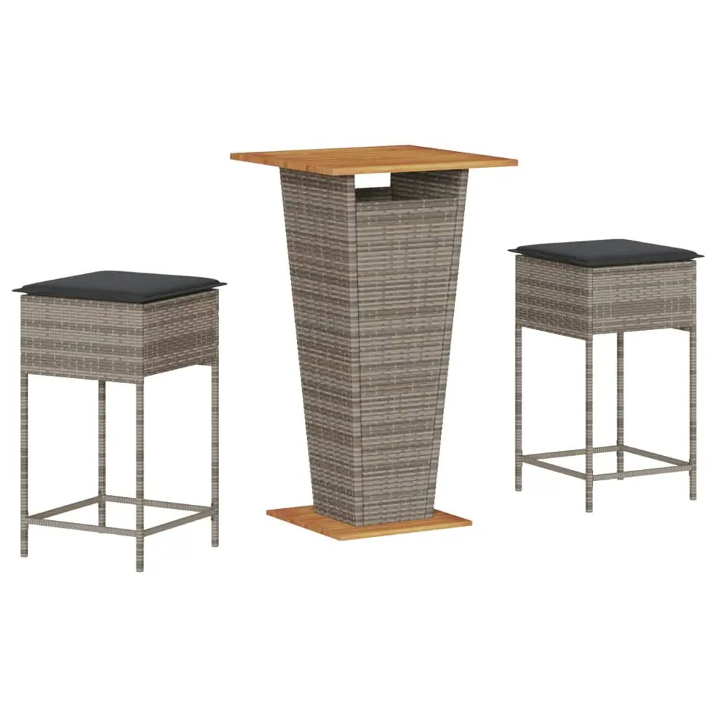Ensemble de 3 pcs bar de jardin – Mobilier d’extérieur – Mobilier de jardin et coussins gris résine tressée-JU2099
