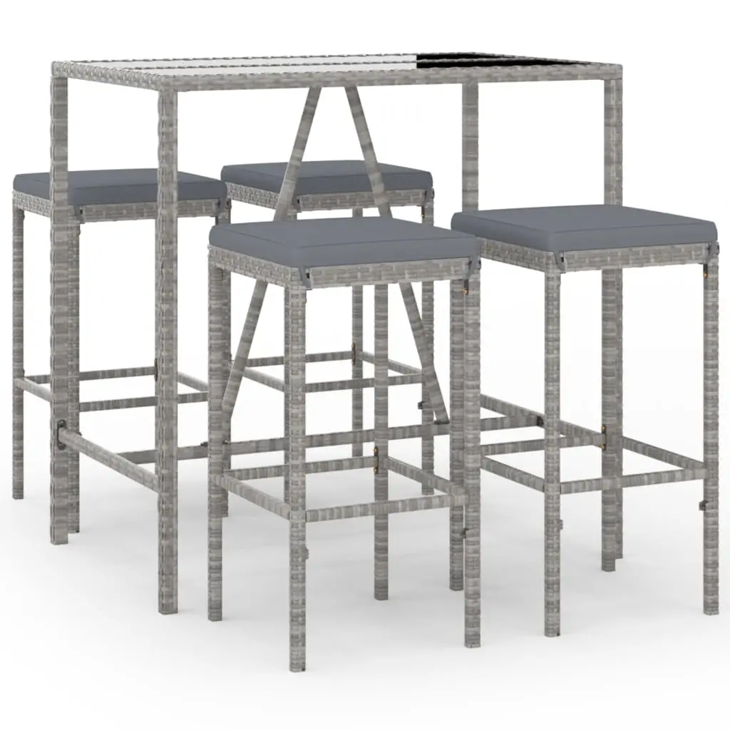 Ensemble de 5 pcs bar de jardin – Mobilier d’extérieur – Mobilier de jardin avec coussins gris poly rotin-JU2240