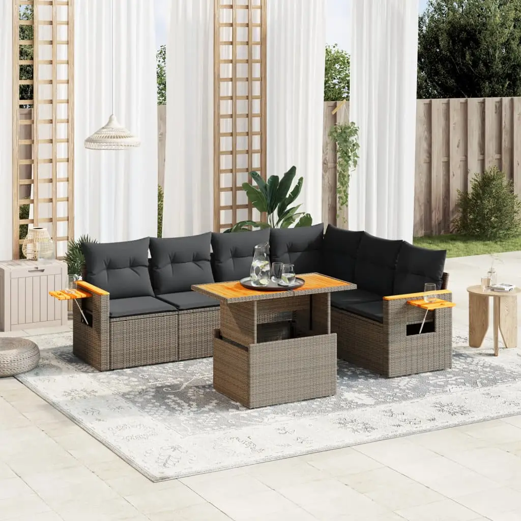 Ensemble canapés 7 pcs Gris Résine Tressée Table Réglable et Tablette Pliable – ComfortXL Outdoor Living