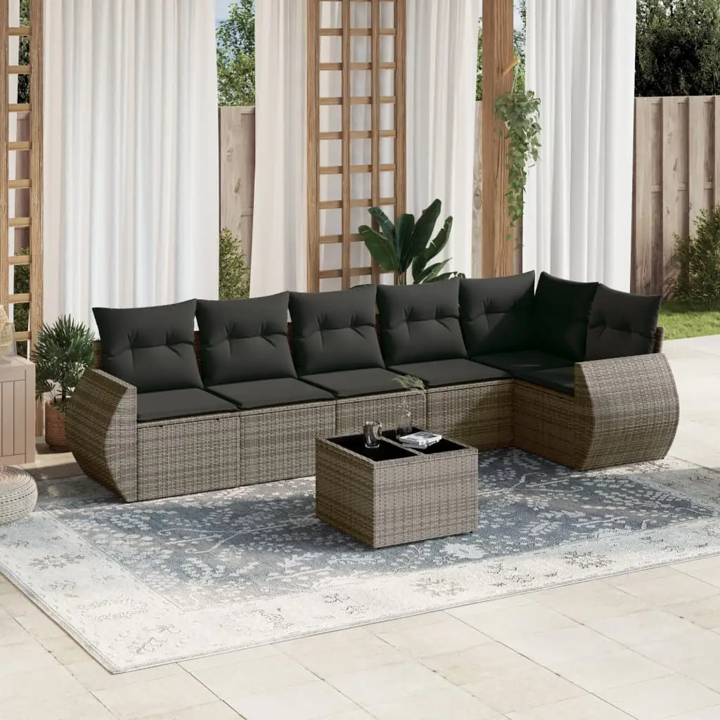 Ensemble de Jardin 7 Places Résine Tressée avec Coffre Rangement pour Terrasse Gris Foncé – ComfortXL Outdoor Living