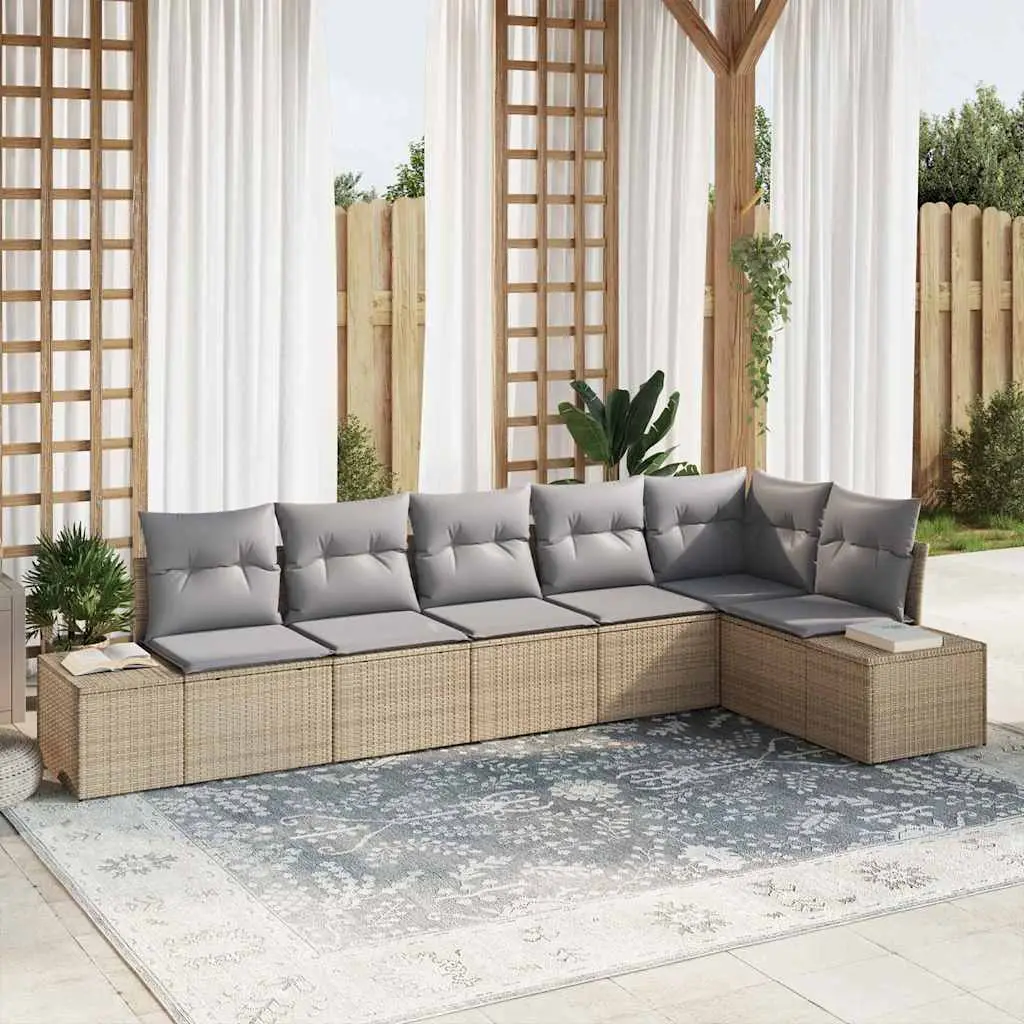 Ensemble de jardin 6 places en polyrotin modulable design bicolore Beige et gris – ComfortXL Outdoor Living