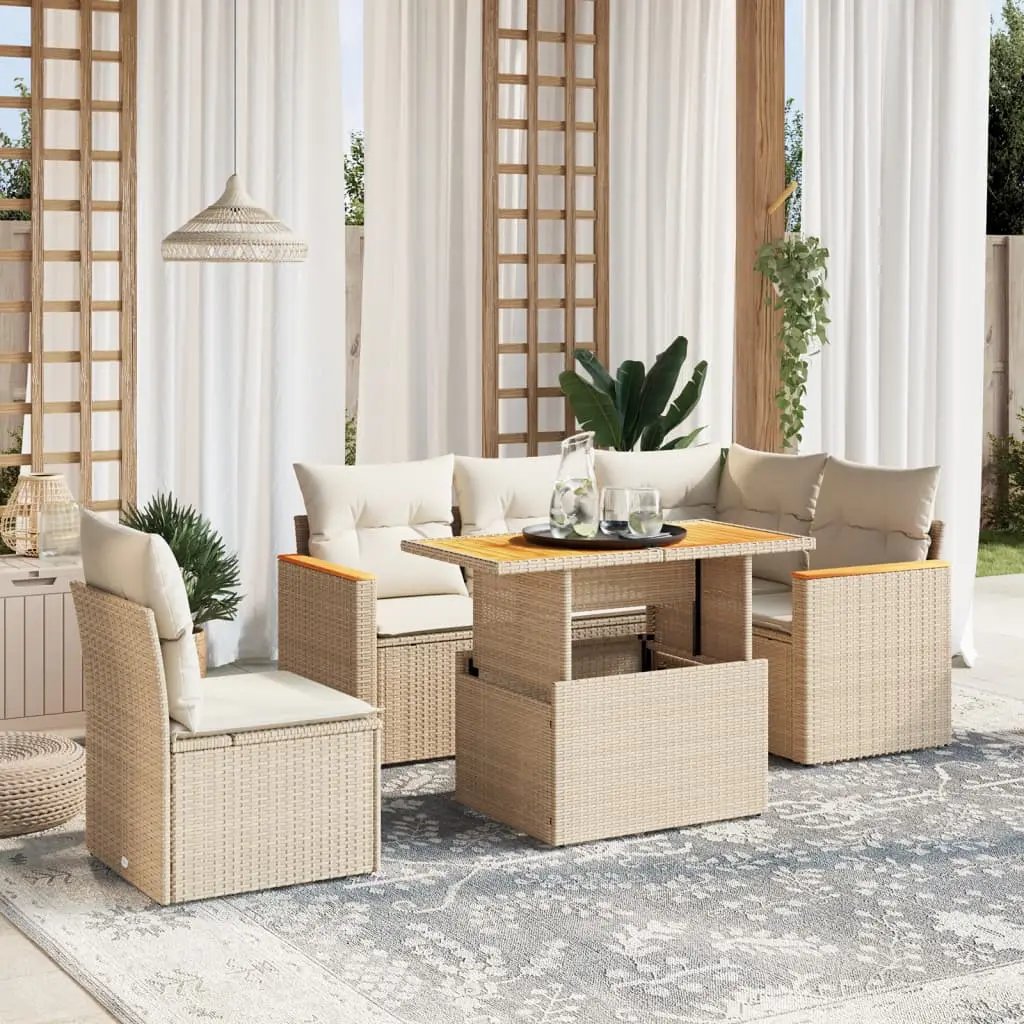 Ensemble de jardin 6 places résine tressée avec table transformable Beige – ComfortXL Outdoor Living