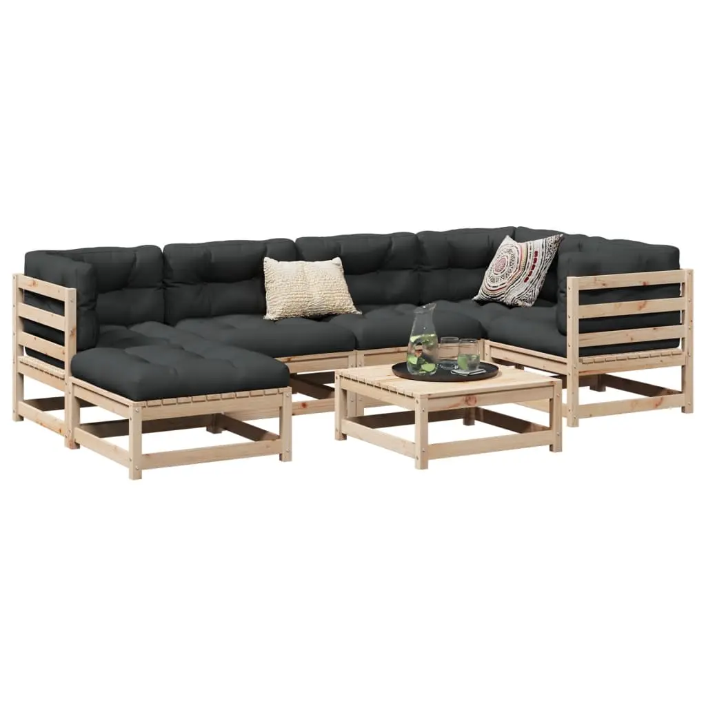 Ensemble Canapé Terrasse 7 pcs Pin Massif Brun avec 2 Repose-Pieds et Sièges Modulables Style Naturel – ComfortXL Outdoor Living