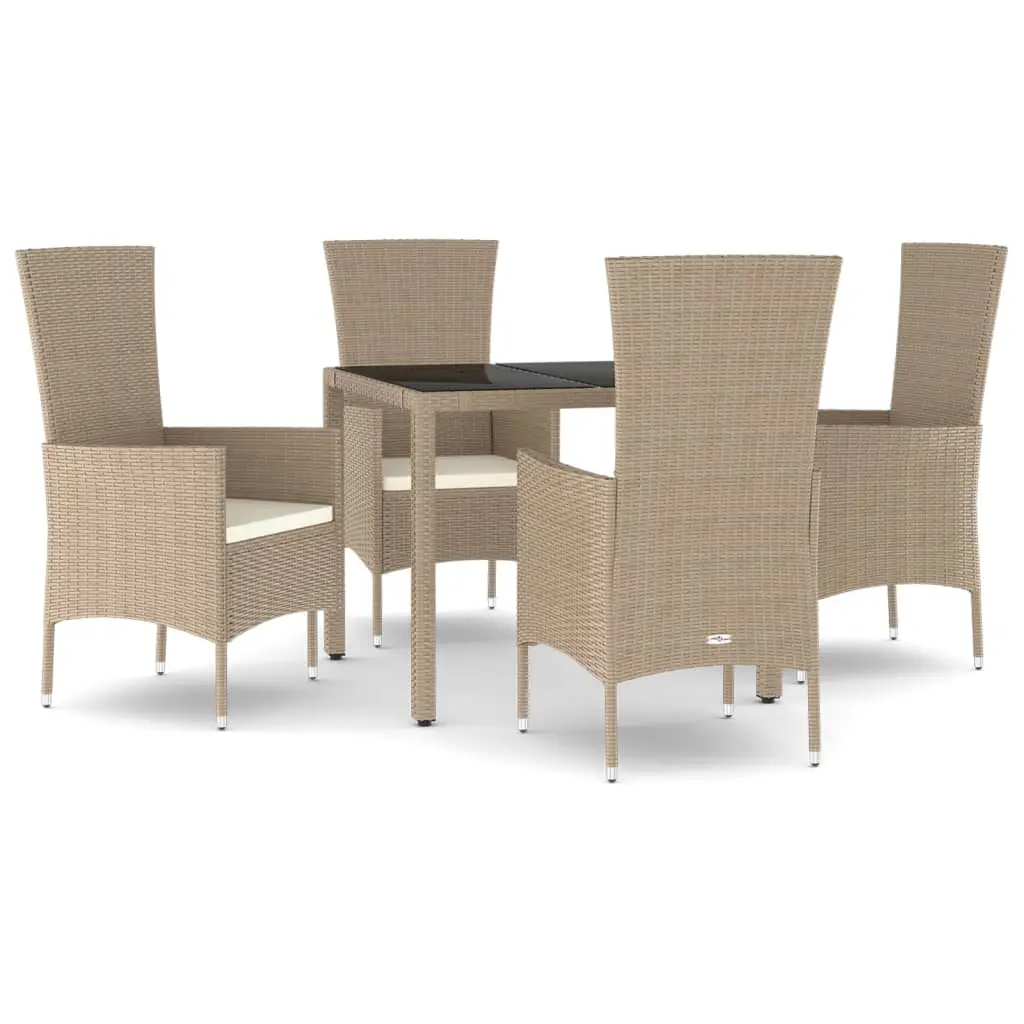 Ensemble de 5 pcs table de jardin et chaises avec coussins – mobilier de jardin Beige poly rotin-JU2614